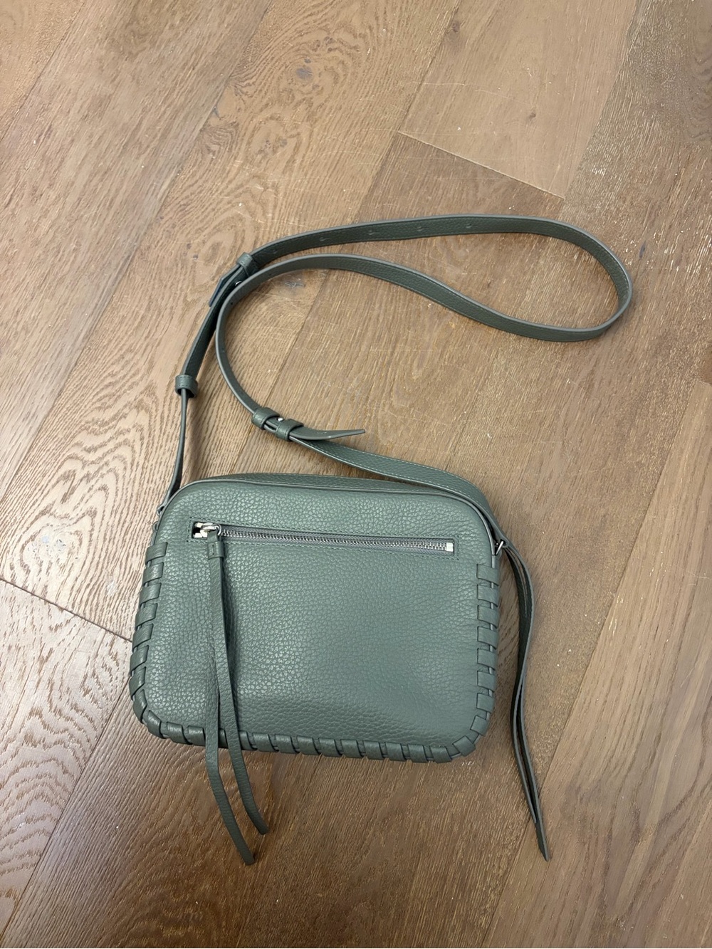 All Saints Leather Crossbody Bag in Sage Green